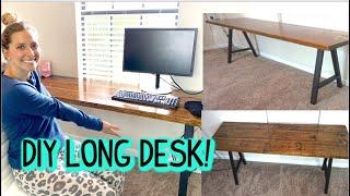 DIY EASY LONG RUSTIC COMPUTER DESK TUTORIAL FOR $100 OR LESS