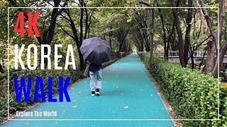 【4K】 Korea Walk - along the River Yangjaecheon in Gangnam, Seoul in an Autumn Rain