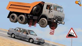 ТОРМОЗА ОТКАЗАЛИ, НО ПРЫЖОК СПАС ЛЮДЕЙ! КАМАЗ НА ПРУЖИНАХ | BeamNG.drive