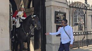 GET BACK INDIAN TOURIST WALKS RIGHT  UP TO THE HORSE #kingsguard