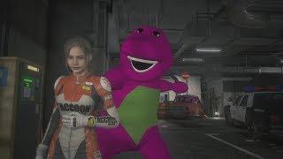 Barney the Dinosaur as Mr  X Resident Evil 2  PC mod vs Claire with sound effects