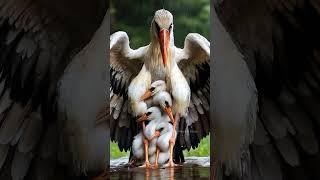 Stork Bird Mom Keeps Her Chicks Safe in Rain #mother #birds #storkbird #rain #trending #viralvideo