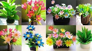 8 best artificial paper flower bouquet || flower pot for room decoration| diy craft||paper plant