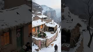 70年代乡村雪景：土坯房里的温暖故事#70年代生活  #山村冬日  #怀旧乡村  #70年代记忆  #雪中质朴生活  #土屋烟火气  #乡村奋斗岁月