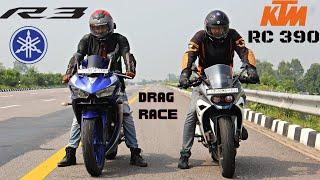 KTM RC390 vs Yamaha R3 Drag Race