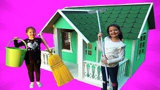 Masal and Öykü Cleaning  the Playhouse - Fun Kids Video