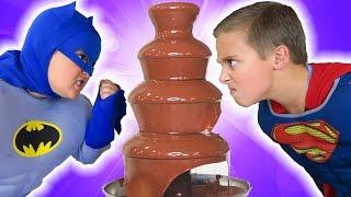 GIANT CHOCOLATE FOUNTAIN Battle! Egg Hunt! + Candy + Surprise Funny