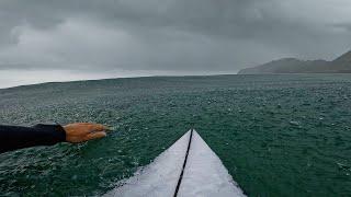 SURFING IN POURING RAIN! *SATISFYING ASMR* (RAW POV)