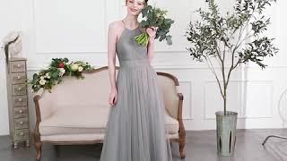 Halter Long Tulle Bridesmaid dress with Pleated Bodice TBQP505