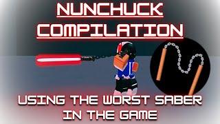 Using the worst saber in Saber Showdown on Roblox! Nunchuck Compilation!