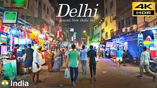 Delhi Walking Tour | Night walk around New Delhi station | India | 4K HDR