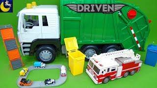 Driven by Battat Recycling Truck Mini Pocket Series 1 Surprise Cars Lights Sounds Fire Truck Toys!