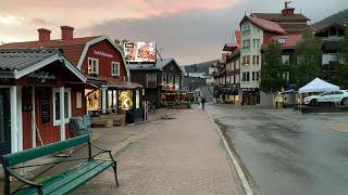 Virtual walk in Åre, Sweden. Charming mountain town at dusk, 4k, natural sound