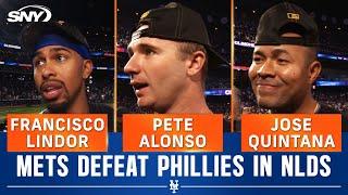 Pete Alonso, Francisco Lindor, Jose Quintana react to Mets winning NLDS over Phillies | SNY