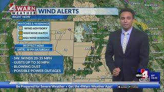 Fire conditions remain elevated as dry gusty winds persist. A major cooldown is on deck this weekend