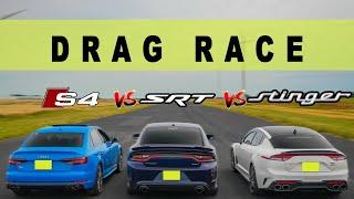 Dodge Charger SRT vs Audi S4 vs Kia Stinger GT, the race you asked for! Drag and Roll Race.