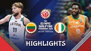 Lithuania  sneak past brave Cote d'Ivoire  | Highlights | FIBA OQT 2024 Puerto Rico