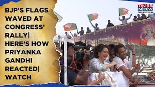 BJP Flags Waved At Congress' Nagpur Rally| Here's How Priyanka Gandhi Reacted| Watch Roadshow Row