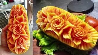 papaya carving for beginner | triple rose's design