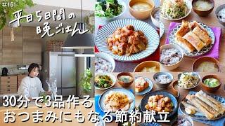 【1週間30分献立#151】おつまみにもなる節約献立|豆もち春巻き|肉団子の甘酢あん|鶏むね肉のピリ辛ねぎだれ|ししゃもの春巻き|フライパン焼き鳥