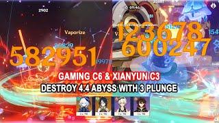 Gaming C6 & Xianyun C3 Destroy 4.4 Abyss with 3 Plunge - 700k DMG Plunge Atk Per Hit Showcase