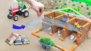 Diy mini tractor making mini biggest cattle barn made of bricks science project