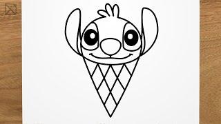 How to draw STITCH Ice cream step by step, EASY