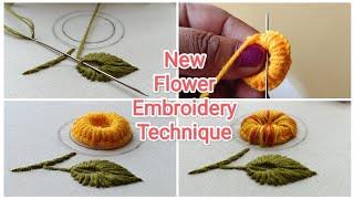 || New flower embroidery technique by RadhaRani Handwork || Simple embroidery for beginners ||