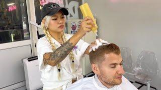 BARBER LADY spoils me with FULL SERVICE in Kuala Lumpur  Haircut, Shave and Massage (ASMR)