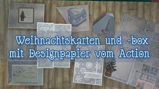 Action-Haul: vier Weihnachtskarten plus Box aus dem Designpapier-Block vom Action