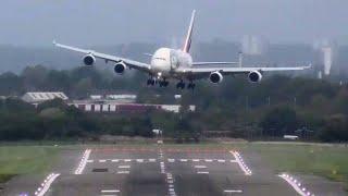 Airbus A380 FIGHTING Strong Wind/Rain to LAND ️ Birmingham Airport ( BHX )