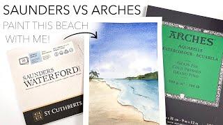 Watercolour Paper Showdown! Arches vs Saunders - Paint A Beach With Me!