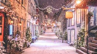 Old Quebec Christmas Walk in Snow (4k)