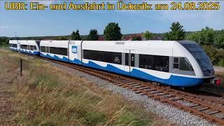 Usedomer Bäderbahn (UBB): Ein- und Ausfahrt in Ückeritz am 24.08.2024 - Smartphonevideo