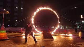 The Amazing Flec improv fire juggling at "World of Winter (WOW) Festival" in Grand Rapids 02/08/25