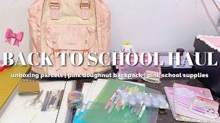 pink school supplies haul | freshmen year | doughnut backpack | affordable school essentials 