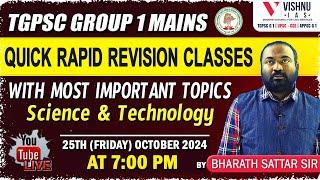 TGPSC Group 1 Mains Quick Rapid Revision classes with most important topics science & Technology