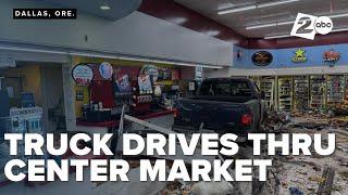 Security Cam Footage: Truck drives through Center Market in Dallas, Oregon