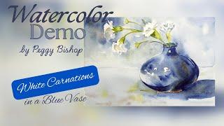 Watch As I Paint White Carnations In A Blue Vase - Watercolor Tutorial!