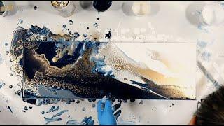 Stunning Blue and Gold Mixed Media Acrylic Pour, My FAVORITE Color!