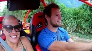 Riding a buggy through Laos