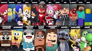 Sonic vs Mario vs Yoshi vs Italian Brainrot vs Grotesque Steve Stitch Ca | Super Smash Bros Ultimate