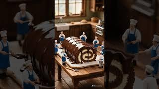Tiny Chefs Bake a Giant Chocolate Cake—Adorable and Delicious! #miniatureworkers #minichef #shorts