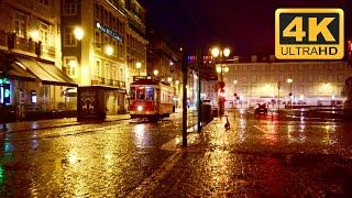 Early morning walk in the rain - Lisbon city centre - (4K) HDR (Portugal)