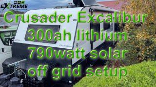 Crusader Excalibur 300ah/790watt off grid setup. Runs the Air conditioner, microwave, coffee machine