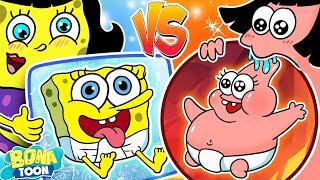 HOT PREGNANT VS COLD PREGNANT! | HOT VS COLD FOOD CHALLENGE | SPONGEBOB ANIMATION MUKBANG | BONATOON