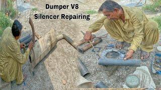 Repairing broken silencer muffler truck|truck silencer repairing technique