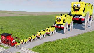 Big & Small SpongeBob the Tank Engine with Saw Wheels vs Choo-Choo Charles Train | BeamNG.Drive