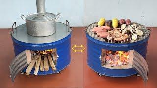 Multi purpose wood stove _  Creative ideas from cement and non iron barrels