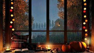 Cozy Window Reading Nook on a Rainy Autumn Night - Relaxing rain on windows sound for sleeping